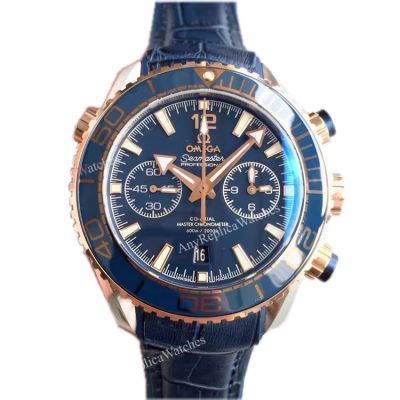 (OM)New Copy Swiss Omega Seamaster 9301 Watch Rose Gold Blue Leather